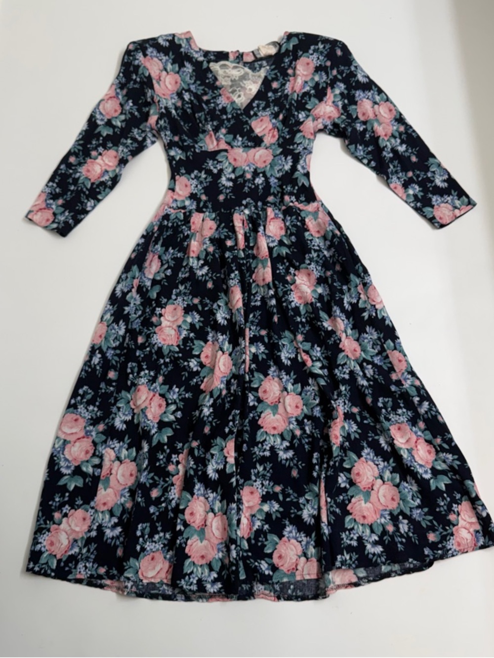 All‎ That Jazz VTG Floral MIDI Prairie Dress Empire Waist XS Cottagecore - Picture 5 of 11